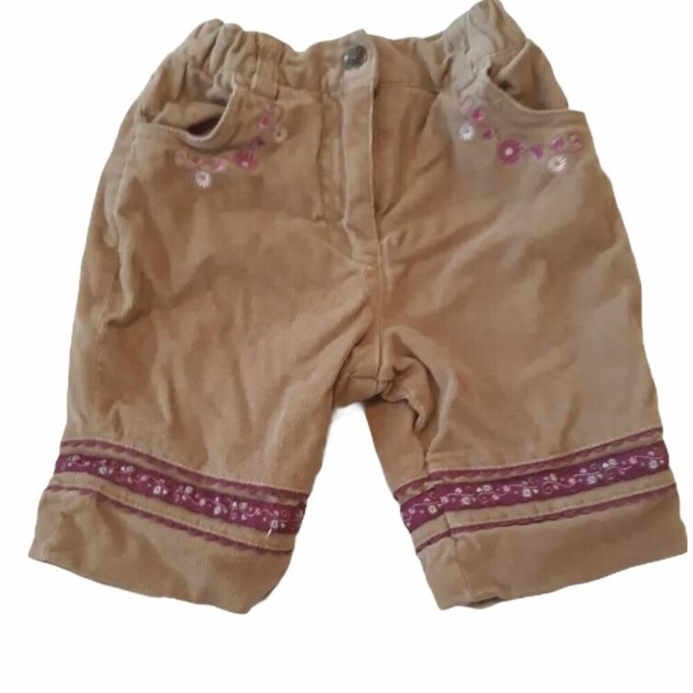 Children's Place‎ Baby Girls Embroidered Corduroy Pants Taupe 0-3 Months Floral